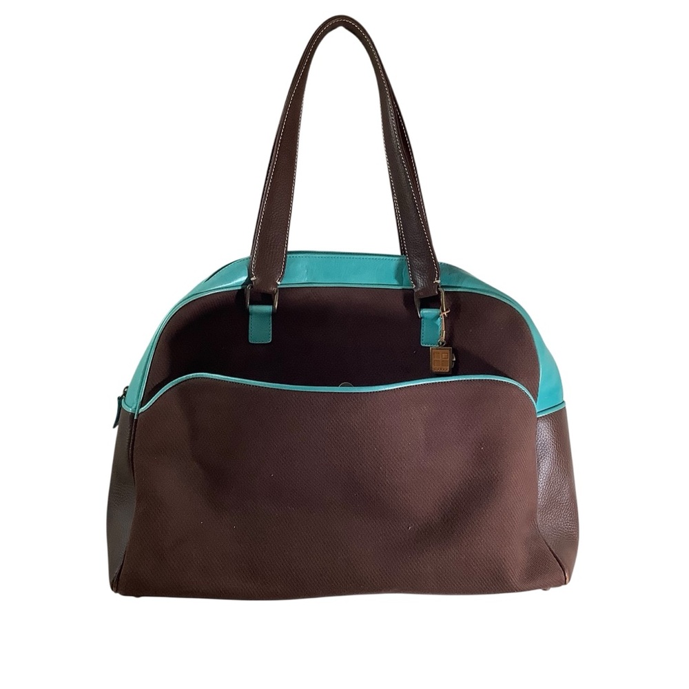 Marka Turquoise Leather Canvas Weekender Travel Bag